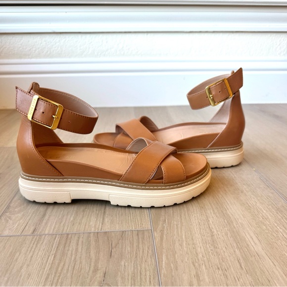 Cole Haan Fraya Platform Sandals Pecan Leather 7.5 Ankle Straps Buckle EUC - Picture 7 of 15